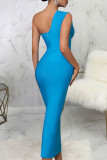 ブルー セクシー ソリッド パッチワーク オブリーク カラー ペンシル スカート ドレス