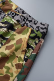 Camouflage Casual Street Camouflage Print Dragkedja Vanlig Midja Rak Full Print Bottoms