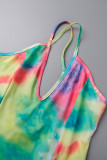 Couleur Sexy Casual Tie Dye Patchwork Col V Skinny Barboteuses