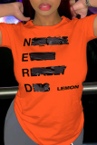 T-shirts décontractés imprimés quotidiens patchwork lettre O cou orange