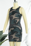 Camouflage Sexy Casual Street Camouflage Print Cut Out O Neck One Step Jupe Robes (Sans Ceinture)