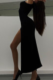Black Sexy Solid High Opening Turtleneck Irregular Dress Dresses