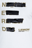 T-shirt grigie con scollo a O lettera patchwork con stampa di strada casual