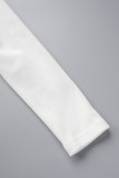 ホワイト セクシー シンプル ソリッド フレンラム V ネック ワンステップ スカート ドレス