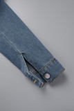 Blu Sexy Casual Street Cambiamento graduale Patchwork Turndown Collar Manica lunga Vita alta Giacca di jeans regolare