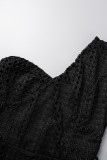 Zwart sexy effen bandage uitgehold patchwork asymmetrische asymmetrische kraag normale rompertjes