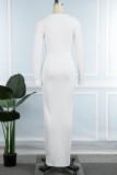 ホワイト セクシー シンプル ソリッド フレンラム V ネック ワンステップ スカート ドレス