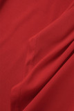 Rosso Sexy Elegante Solido Patchwork Balza Spaghetti Spalline Vestito Irregolare Abiti Taglie Forti