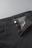 Dunkelblaue, lässige, solide Patchwork-Denim-Jeans mit hoher Taille