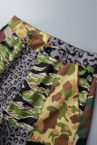 Camouflage Casual Street Camouflage Print Zipper Regular Mid Waist Straight Full Print Bottoms