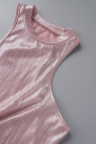 Pink Casual Street Solid Reflective O Neck Sin mangas Dos piezas