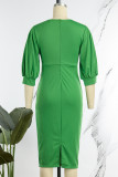 Robes de jupe en une étape vertes décontractées en patchwork solide à col rond