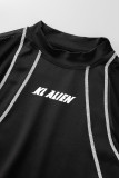 Черная уличная спортивная одежда с принтом в сетку с круглым вырезом и длинным рукавом из двух частей