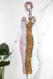 Ljusblått arbetsdagligt tryck Leopard Frenulum Spaghettiband utan rygg Enstegskjolklänningar (med halsduken)