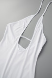 Белая сексуальная спортивная одежда, однотонные узкие комбинезоны с открытой спиной