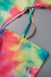 Farbe Sexy Casual Tie Dye Patchwork V-Ausschnitt Skinny Strampler