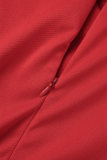 Robes de grande taille rouges décontractées élégantes solides patchwork col en V jupe enveloppée