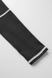 Roupa esportiva de rua preta malha estampada decote em O manga comprida duas peças