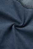 Blue Sexy Casual Street Gradual Change Patchwork Turndown Collar Long Sleeve High Waist Regular Slit Cropped Denim Jacket