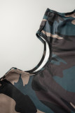 Камуфляжное сексуальное повседневное уличное камуфляжное платье с вырезом и круглым вырезом, одноступенчатое платье-юбка (без пояса)