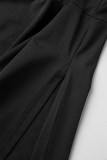 Macacão preto sexy casual sólido de abertura alta frente única plus size (com cinto)