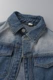 Blå Sexig Casual Street Gradvis förändring Patchwork Turndown-krage Långärmad Hög midja Vanlig jeansjacka