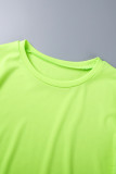 Fluorescent Yellow Casual Solid Patchwork Fold O Neck Half Sleeve Two Pieces