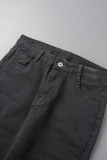 Серые повседневные однотонные джинсы с высокой талией в технике пэчворк