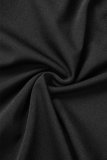 Scollo a V patchwork patchwork con stampa casual nera Plus Size Due pezzi