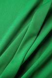 Robes de jupe en une étape vertes décontractées en patchwork solide à col rond