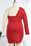 Robes de grande taille rouges décontractées élégantes solides patchwork col en V jupe enveloppée