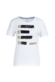 Marineblaue Casual Street Print Patchwork Letter O Neck T-Shirts