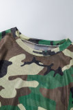 Camouflage Sexy Print Patchwork O Neck Short Sleeve Two Pieces