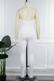 Weißer, sexy, sportlicher, fester, rückenfreier Strap-Design-Halfter-Skinny-Jumpsuit