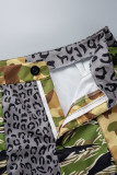 Camouflage Casual Street Camouflage Print Zipper Regular Mid Waist Straight Full Print Bottoms