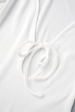 Белое сексуальное простое однотонное платье-юбка с V-образным вырезом и уздечкой