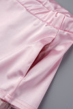 Duas peças rosa casual street sólida reflexiva com decote em O sem mangas