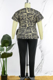 Green Casual Print Bandage Patchwork V Neck Plus Size Two Pieces