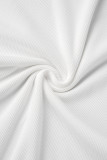 Blanc Sexy Simplicité Solide Frenulum V Neck One Step Jupe Robes