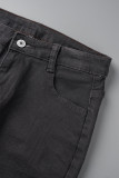 Donkerblauwe casual effen patchwork denim jeans met hoge taille