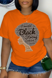 T-shirts noirs à col en V et patchwork à imprimé Street Vintage