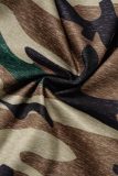 Армейский зеленый сексуальный уличный принт с камуфляжным принтом в стиле пэчворк с разрезом на тонких бретелях без рукавов из двух частей