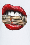 Grey Street Daily Lips Printed Patchwork O Neck T-Shirts