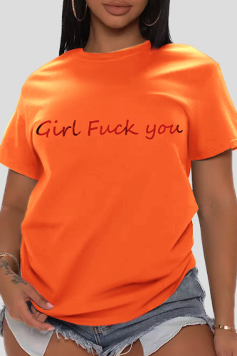 Orange Street Daily Print Patchwork T-shirts med bokstav O-hals