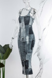 Черный сексуальный принт в стиле пэчворк с открытой спиной Спагетти ремень юбка-карандаш платья