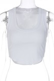 White Sexy Casual Solid Basic U Neck Tops