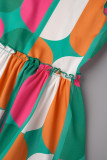 Vestido de manga corta con cuello en O de patchwork con estampado informal en color