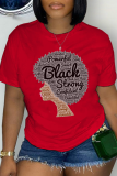 T-shirts noirs à col en V et patchwork à imprimé Street Vintage