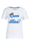 Grijs Casual T-shirts met dagelijkse print en patchwork Letter O-hals
