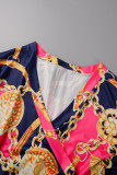 Розово-красный сексуальный принт бинты пэчворк V-образным вырезом прямые платья больших размеров